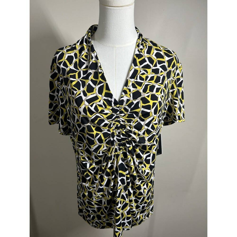 Alfanii Women Blouse Size 1X Multicolor Stretch Short Sleeves NEW 139